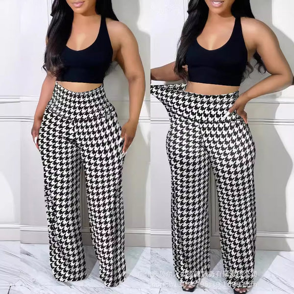 LZQ7293A1  European and American new thousand bird grid high-waisted pants (pants only)