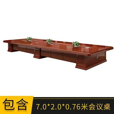 Large conference table long table casual modern office conference room table and chair combination strip paint solid wood leather conference table