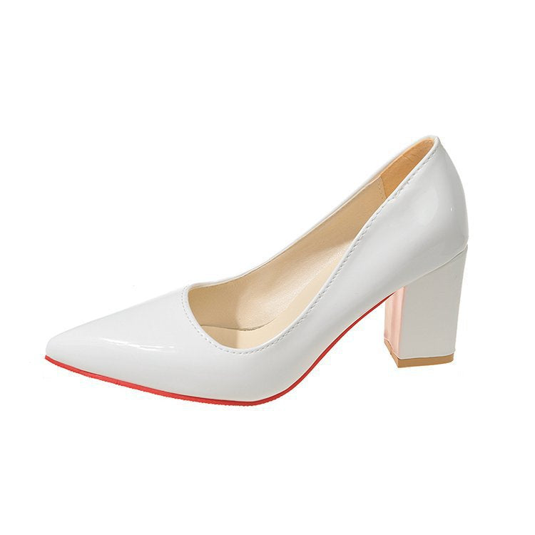 Exportnew arrivalplus size pointed toe square heel high heels 2026 summer shallow mouth fashion patent leather thick heel professional women's flats