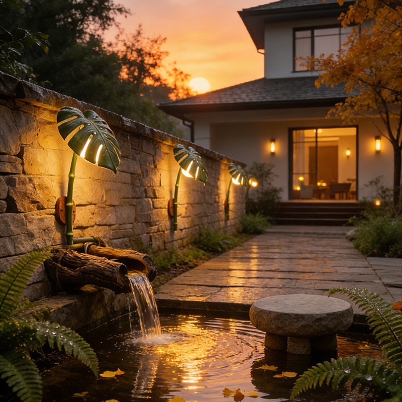 Outdoor waterproof artificial monstera wall light - perfect for villa courtyards, balconies, corridors, walkways, gardens, and patio decorative landscape lighting