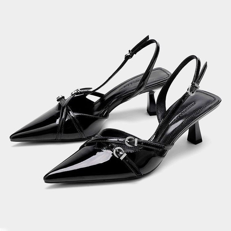 Exportplus size pointed toe flats spring and summer new arrival stiletto patent leather high heels one strap toe sandals for women