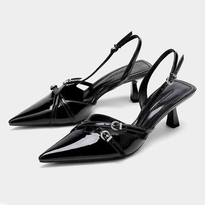 Exportplus size pointed toe flats spring and summer new arrival stiletto patent leather high heels one strap toe sandals for women