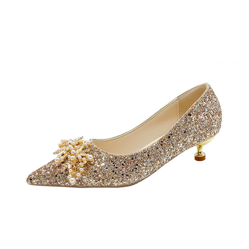 Crystal wedding shoes for women 2023 new arrival gold xiuhe main wedding dress two-wear bridesmaid high heels bridal shoes not tired feet