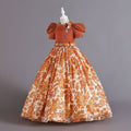 Exportnew arrival children's clothing chiffon retro pattern kids dress girl wearing waist princess dressgirl dress