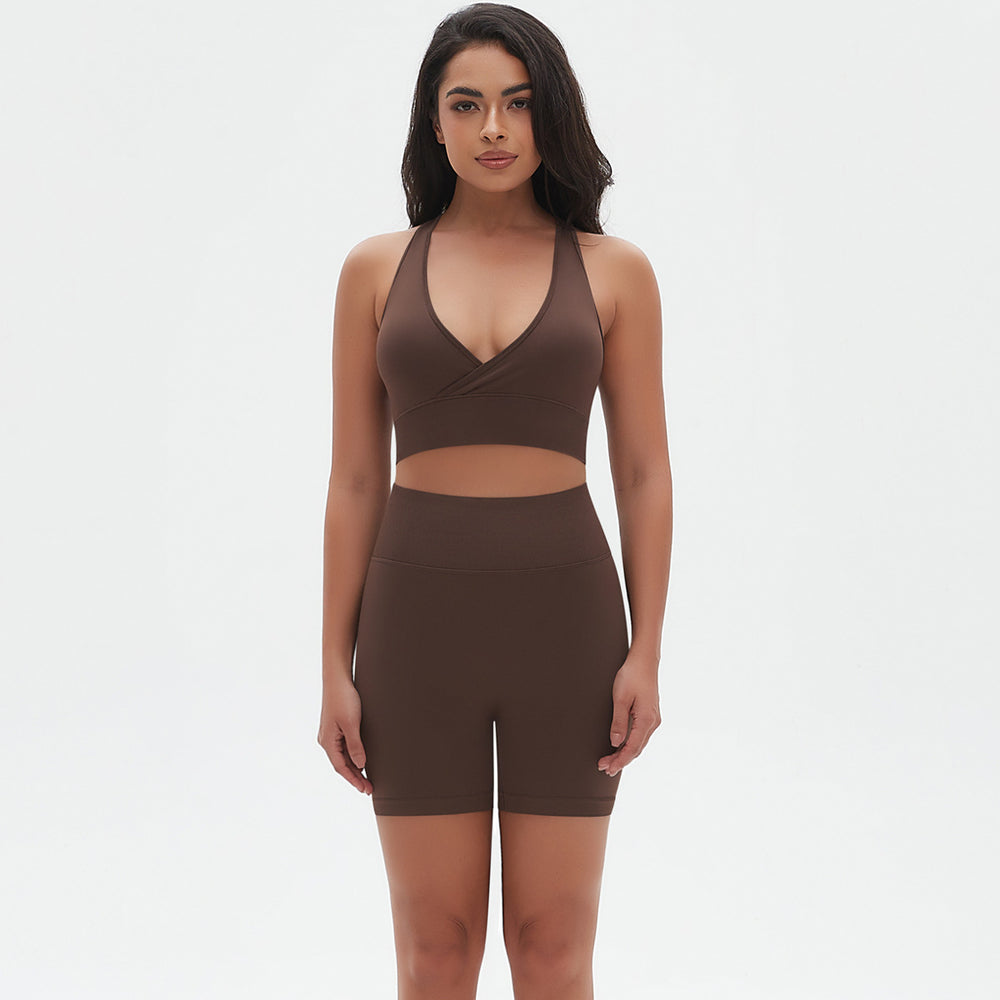 New quick-dry racerback sports bra and high-waisted butt-lifting tight shorts workout set - seamless yoga outfit for women (european & american style)