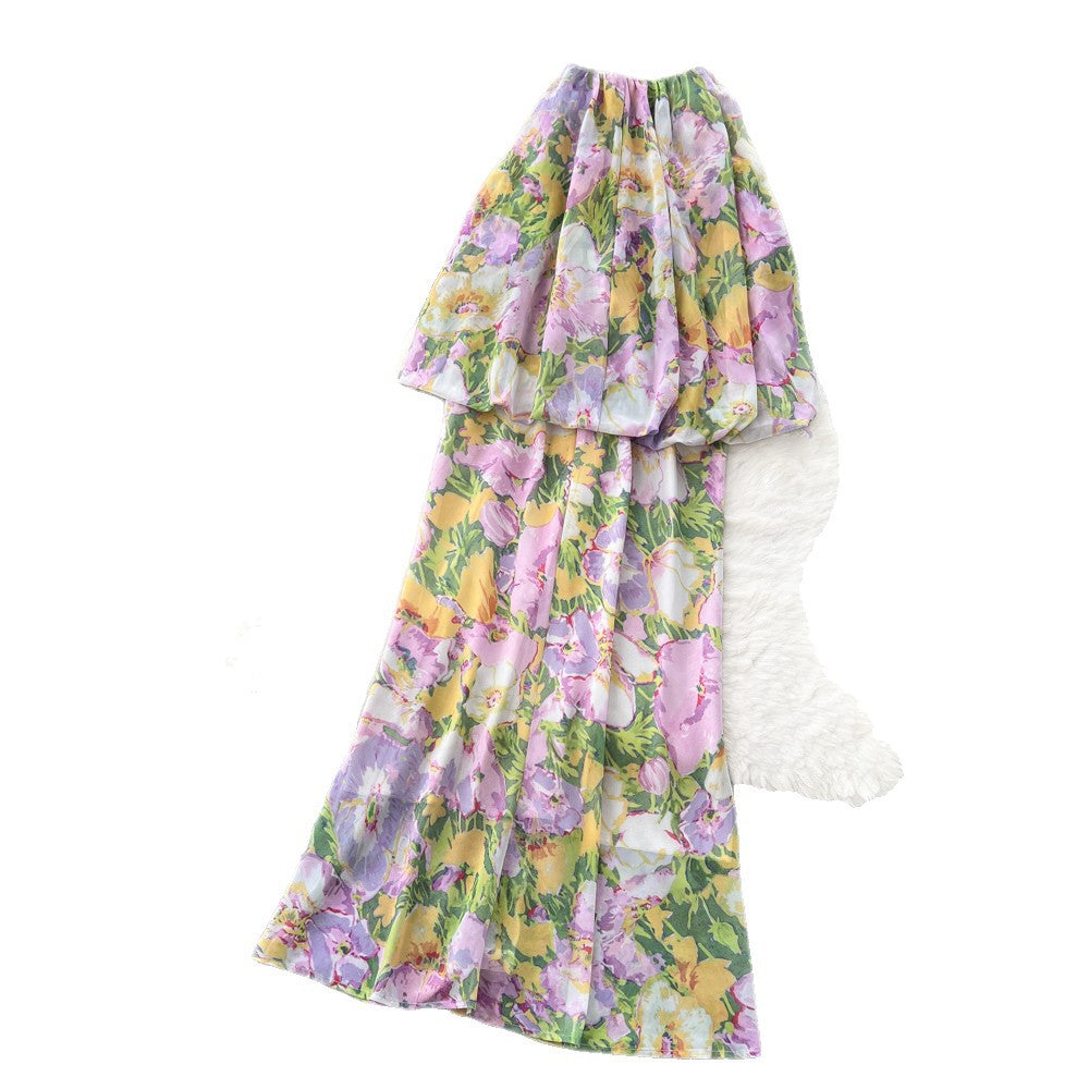 French riviera floral print bandeau dress - women's summer sleeveless high-waisted a-line dress