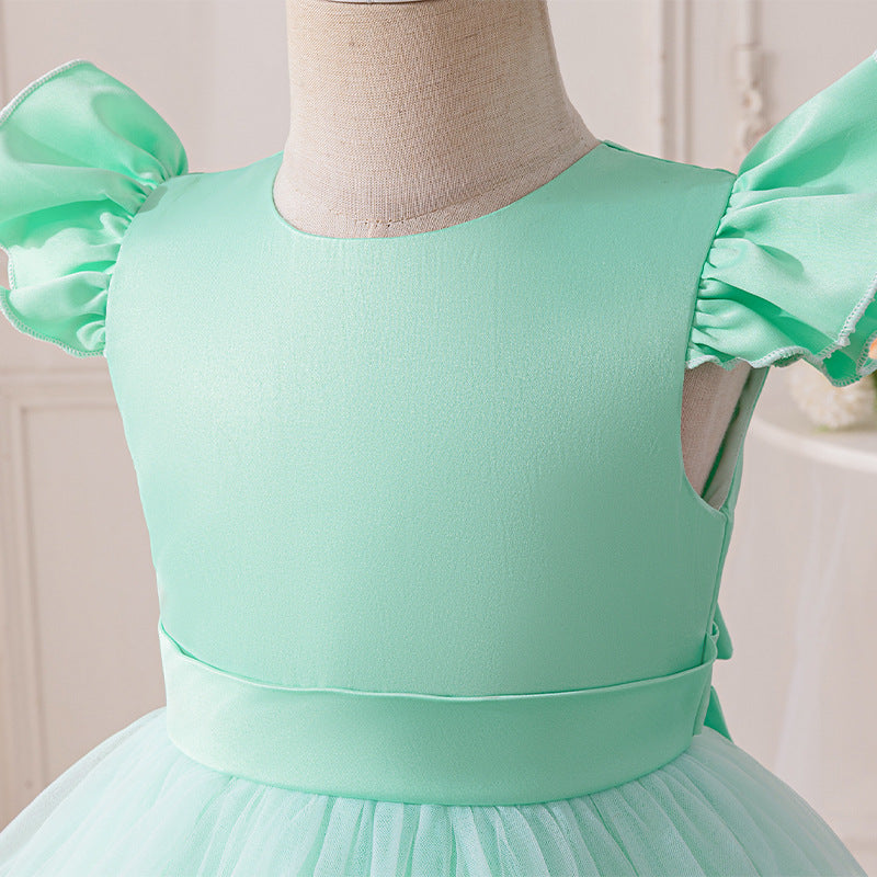 New summer european and american princess floral sleeveless mesh baby christening gown cotton lined dress - in stock