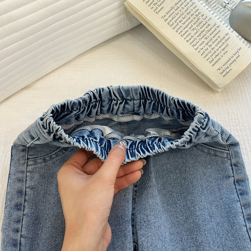 Girl denim bell bottoms spring & fall new arrivaloutwearkorean stylekidsilm spring & fall clothing baby micro-flared pants trendy
