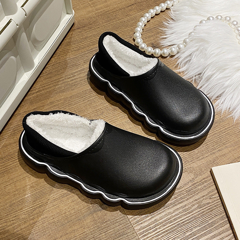 Waterproof cotton slippers for women, suitable for wearing outdoors in autumn and winter. thick-soled, closed-back cotton slippers, indoor/outdoor fuzzy slippers, non-slip postpartum shoes