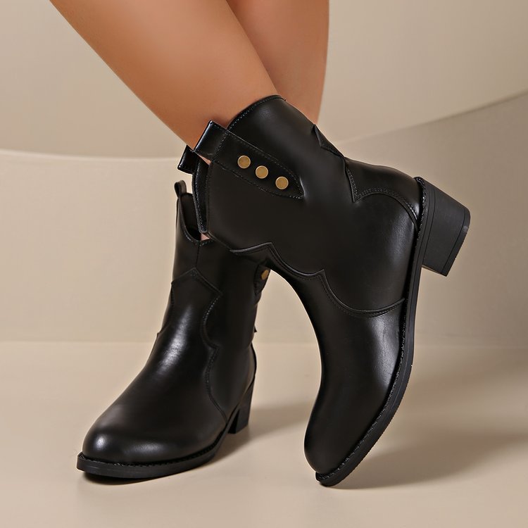 autum medium heel pointed toe thick sole short boots women's large size 40-43 foreign trade cross-border women's boots martin boots retro ankle