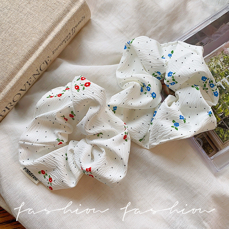 Korean style floral fabric scrunchie - premium hair tie for women - chic hair accessory for messy bun or ponytail