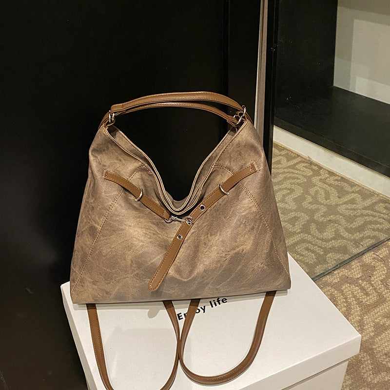 Multi-purpose large-capacity retro 2025 new autumn and winter casual solid color single double shoulder crossbody commuter single shoulder tote bag