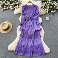 Miura pleated dress women's  autumn tie-waist ruffle trim patchwork tassel pleated elegant maxi dress