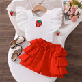 girls' clothing set:  summer new style - chic kids' flutter sleeve top with bow and layered hem shorts