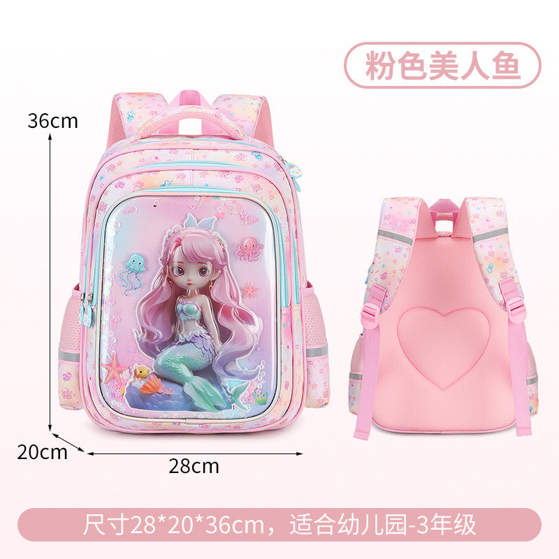 Factory wholesale new mermaid elementary school backpack - lightweight, spine-protecting, 3d transparent shell, cartoon design, large capacity backpack