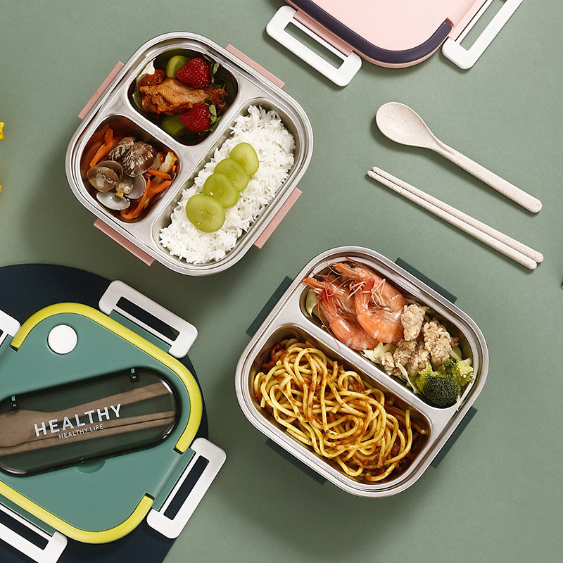 Student lunch box 304 stainless steel office worker large capacity separated lunch box canteen meal handy gadget can be heated in microwave