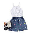 Children's clothing  cross-border european and american girls summer sling stereo flower jeans set