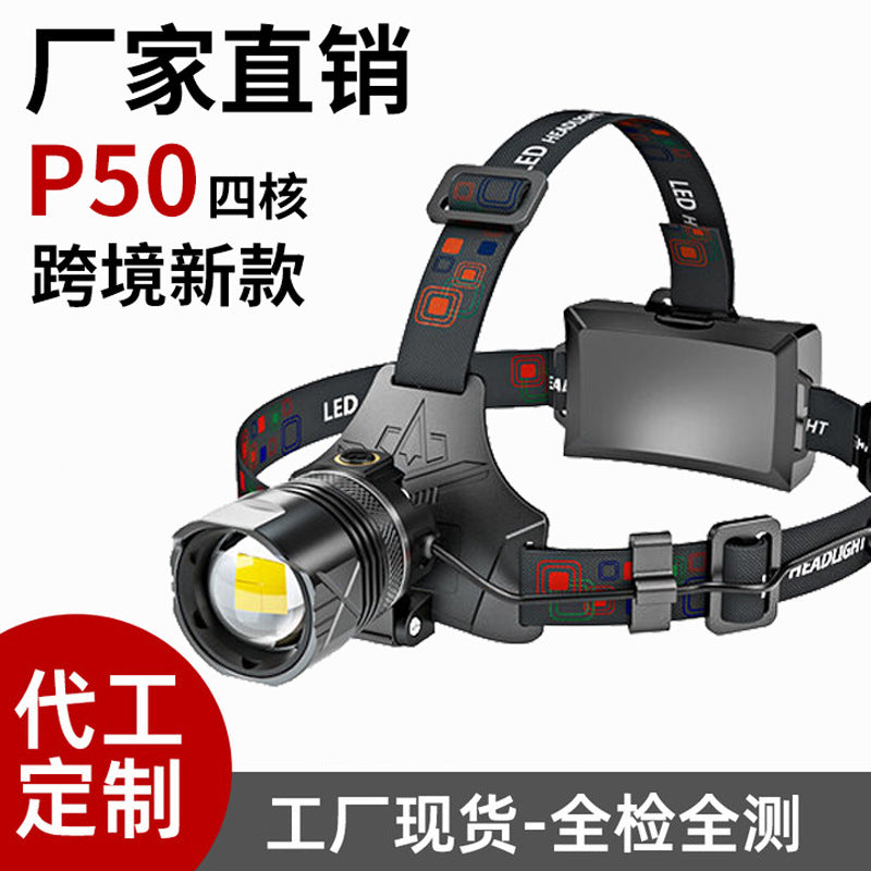 Cross-border explosion induction high-brightness long-range shooting head-mounted flashlight outdoor night fishing light rechargeable zoom strong light headlight