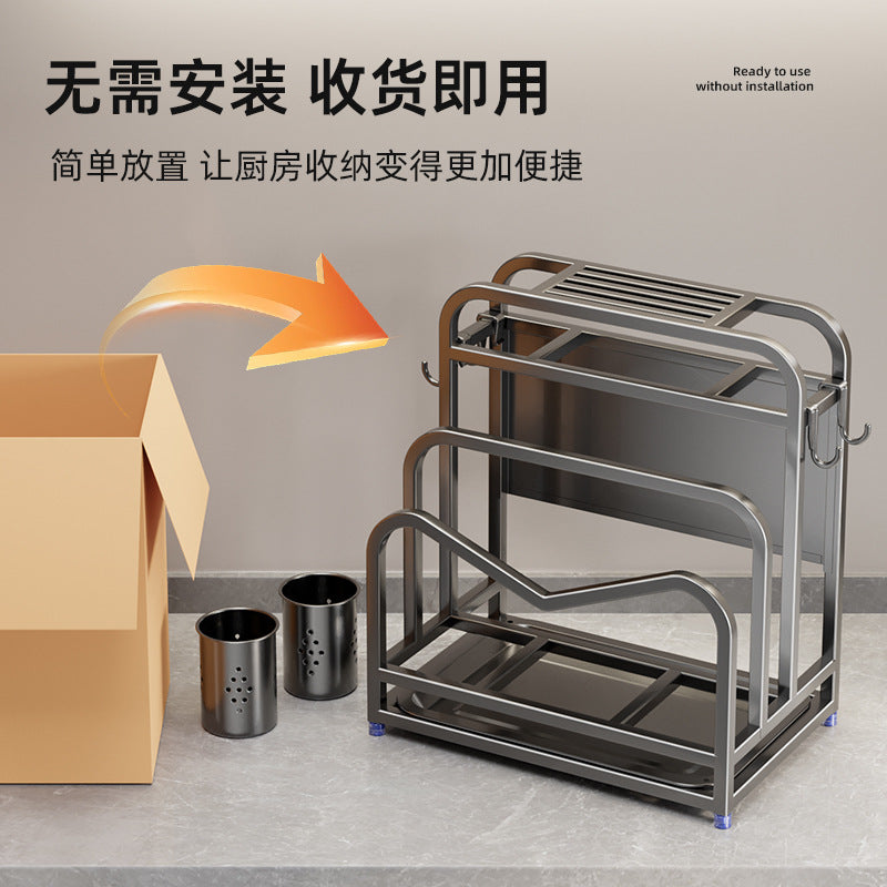 Stainless steel knife holder household pot lid rack cutting board rack thickened and thickened stainless steel wall hanging integrated storage shelf