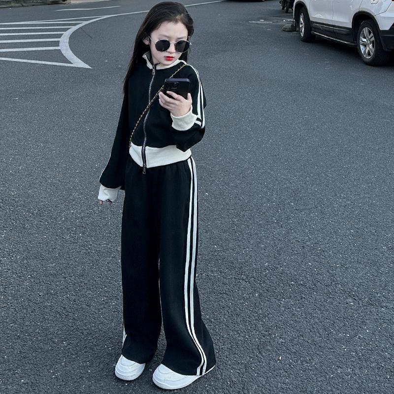 Girls'  new fashion kids' casual spring tracksuit set - cardigan jacket & wide-leg pants two-piece outfit