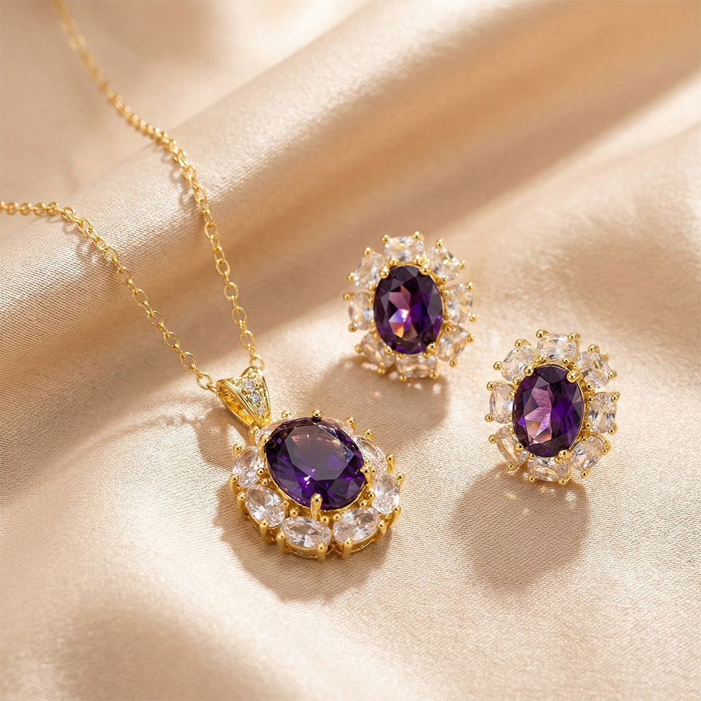 Popular popular style simple inlaid purple gemstone necklace for women accessible luxury simple elegant non-fading titanium steel clavicle chain jewelry