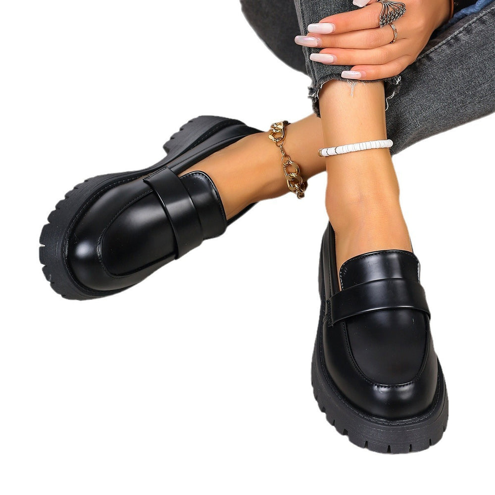 new black british style loafers, chunky sole single shoes, spring/autumn retro slip-ons, plus size, export quality