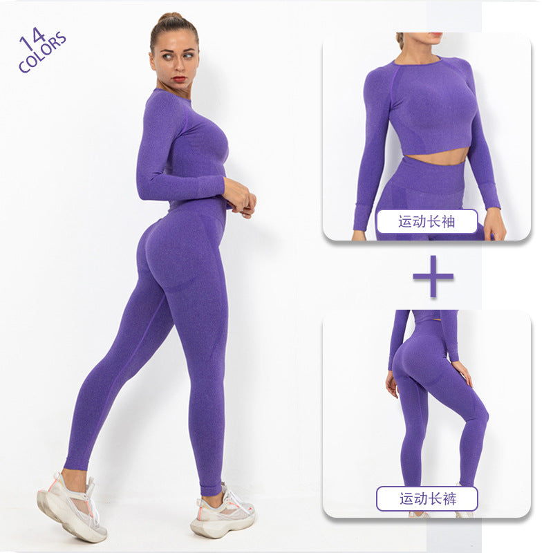 fashion seamless yoga suit women's crescent tight elastic long sleeves running fitness sports suit women