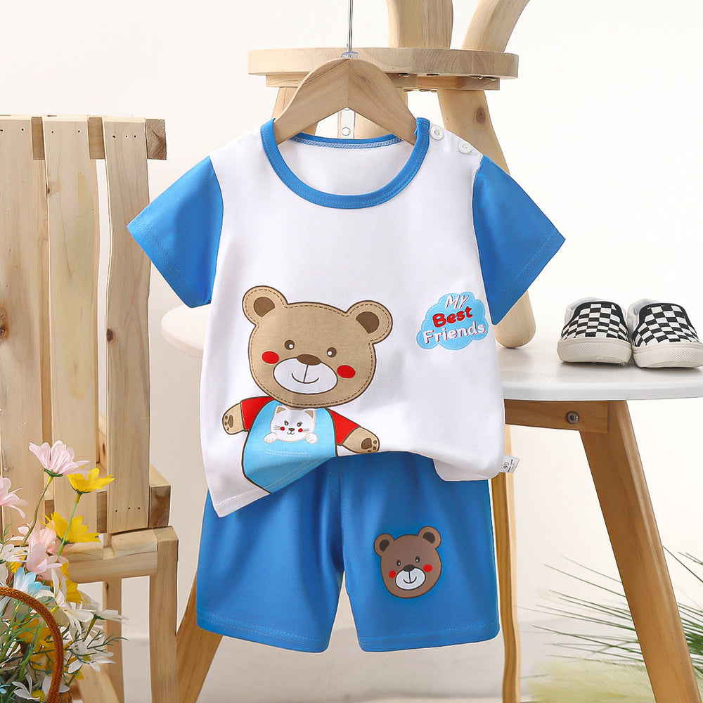 Kids' short-sleeve set: 100% cotton boys' t-shirt & baby summer outfit - girls' shorts, infant clothing, wholesale summer apparel
