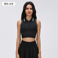 Seamless color block button-down collar sports tank top - women's fashionable and versatile top with built-in bra pads for fitness and yoga - d26078