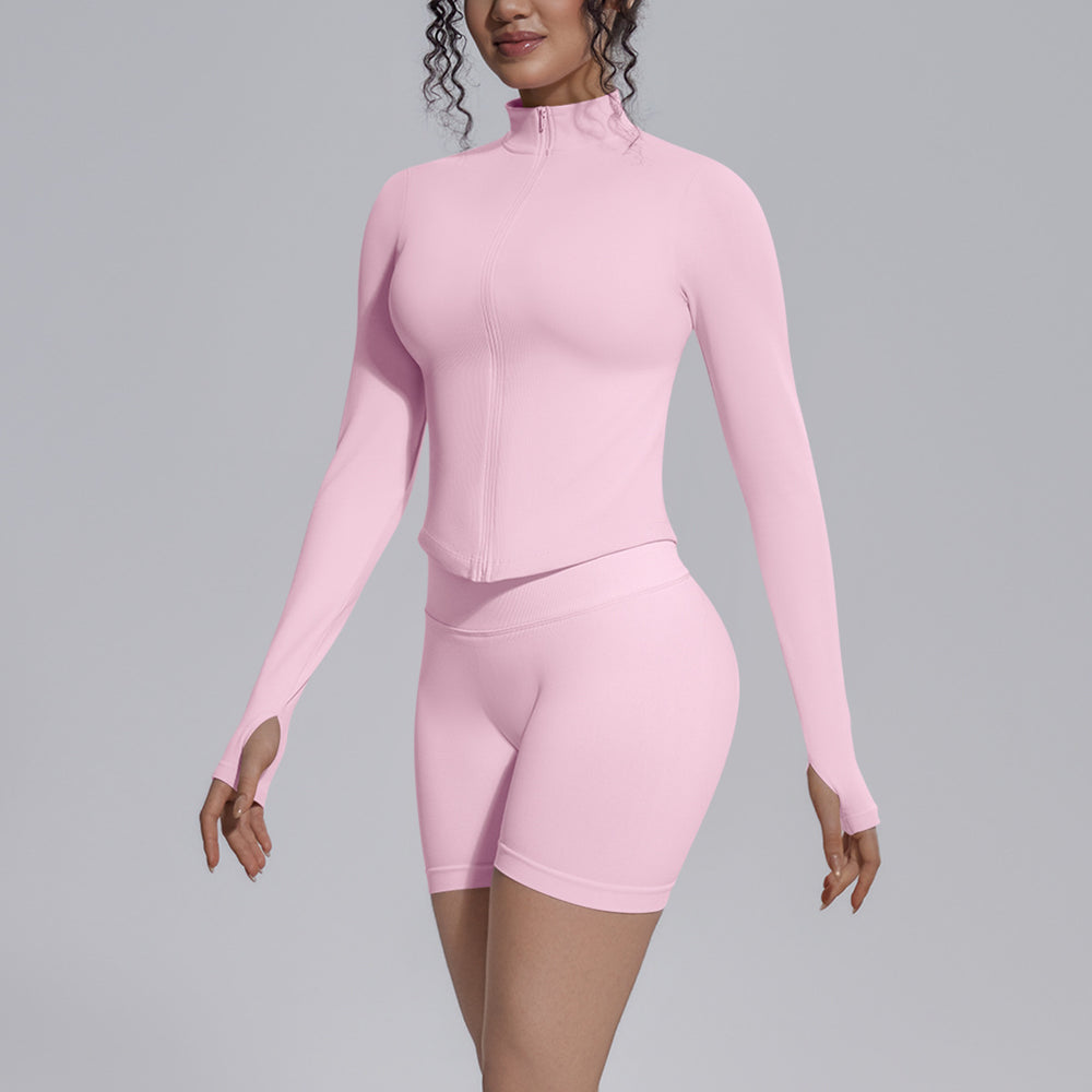 New seamless solid color high-waisted workout set - four-piece yoga, running & fitness apparel