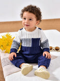 Baby boy & girl casual ribbed knit patchwork long sleeve top and pants set - spring/autumn collection