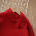Girls' tweed style two-piece sweater set with bow scarf - autumn/winter new sweet christmas outfit