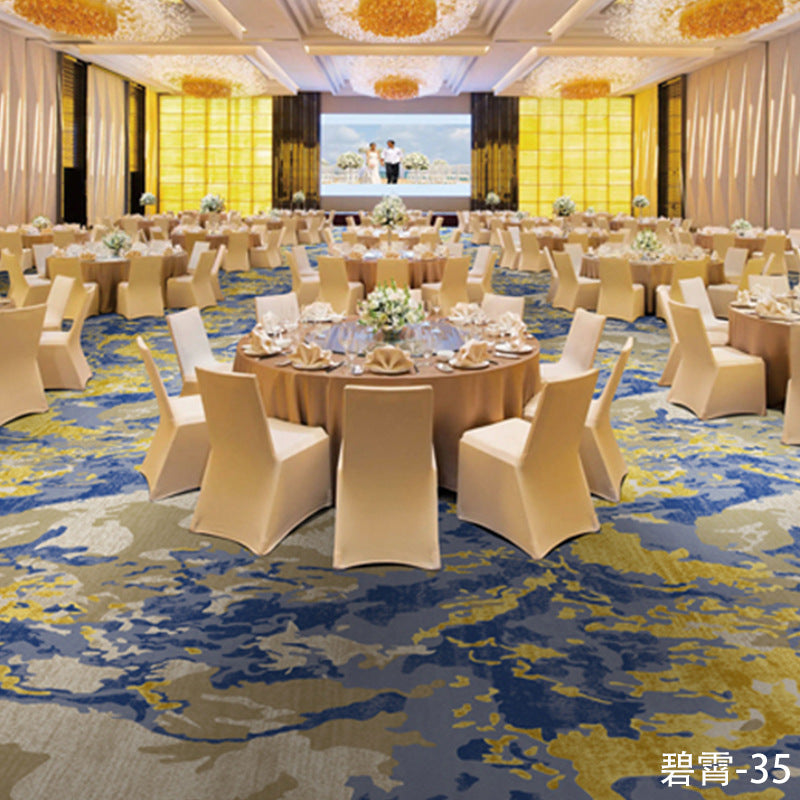 Custom carpets for hotel banquet halls, corridors, and aisles - fire-retardant, full-spread nylon printed carpets for restaurants and dining rooms