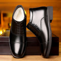 Winter men's triple-panel leather wool-lined cotton shoes - extra thick, warm, business formal, high-top