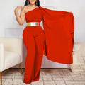 Women's long pants - spring/summer  new arrivals: fashionable and elegant asymmetrical neck, patchwork pleated, high-waisted african jumpsuit for office ladies