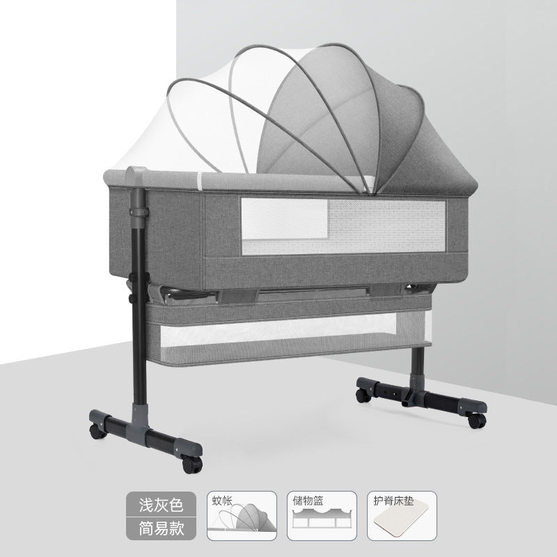 Multifunctional foldable crib, portable newborn bassinet, convertible baby bed, splice-together large bed