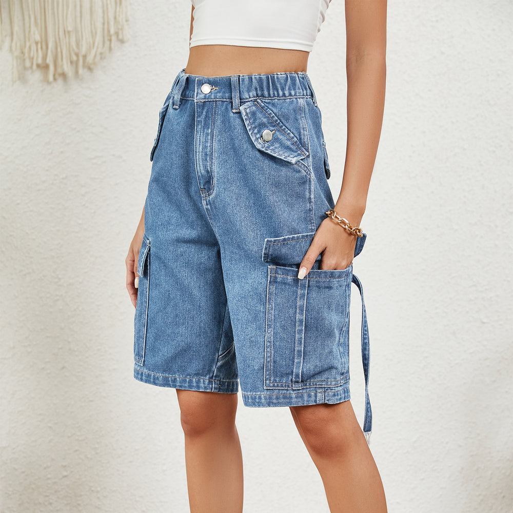 European and american cross-border e-commerce women's apparel:  independent store summer new arrivals - washed denim cargo shorts