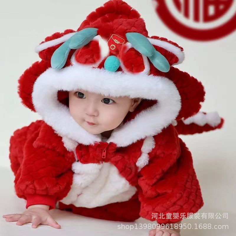 Baby new year's greetings clothes winter year of the dragon baby clothes winter clothes festive toddler new year's jumpsuit winter super cute