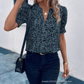 women's  v-neck floral print shirred short sleeve chiffon shirt - bohemian style, relaxed fit