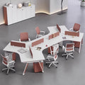 Steel frame asymmetrical creative three-person office desk and chair set, 6-seat employee workstation, minimalist modern computer desk