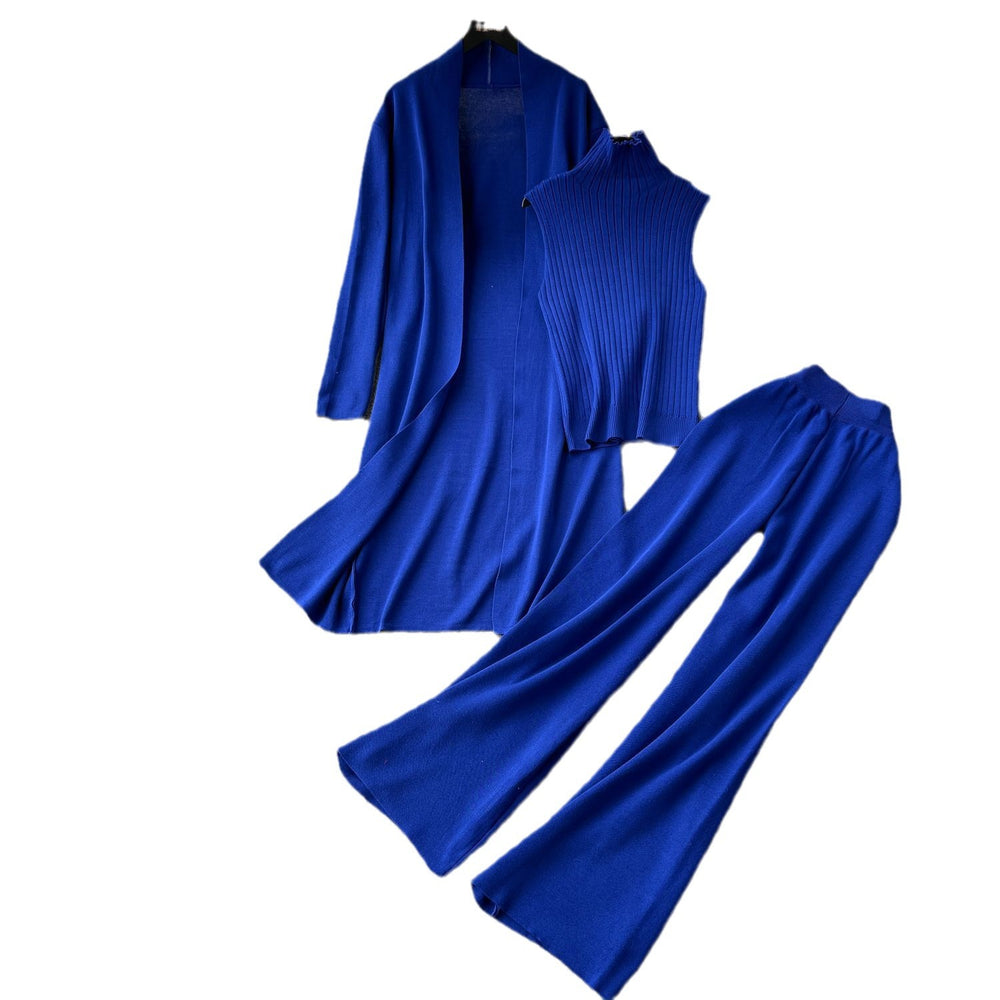 Autumnew arrival lazy looseknittingsuit women's long shawl cardigan + turtleneck sweater + loose pants three-piece set