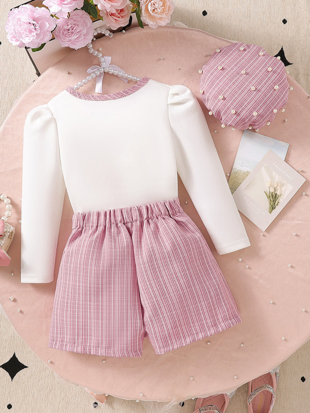chic spring/autumn new korean style girls' chanel-inspired dress set - pink cute mini skirt three-piece outfit