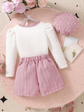 chic spring/autumn new korean style girls' chanel-inspired dress set - pink cute mini skirt three-piece outfit