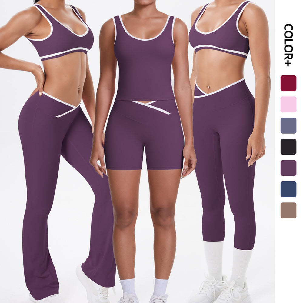 new color block criss-cross fitted brushed high-stretch yoga set - 5-piece running, fitness, and breathable training outfit