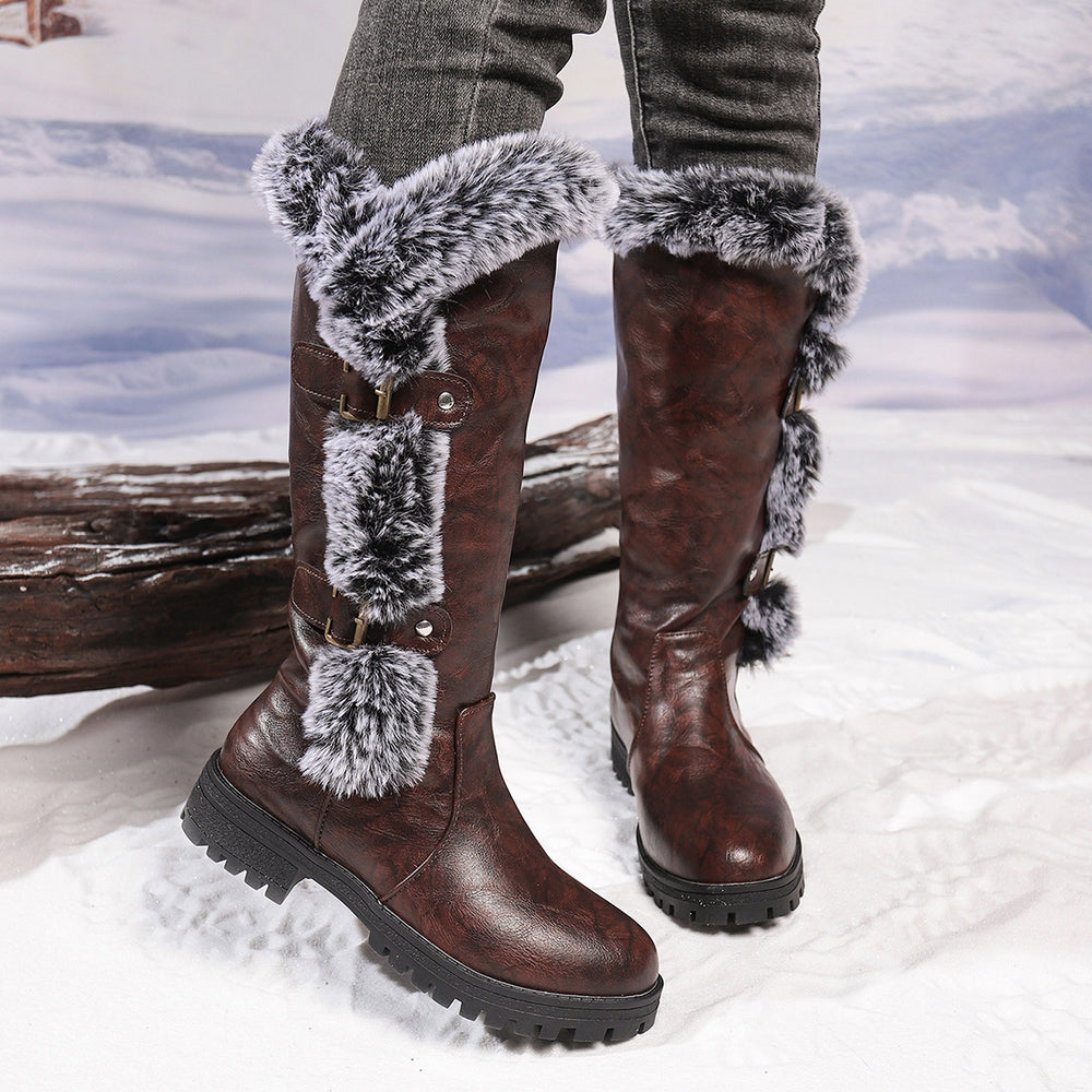 exportwinter suede knight boots fur snow boots women's plus sizethick soleknee high boots thick heel heattech cotton shoes
