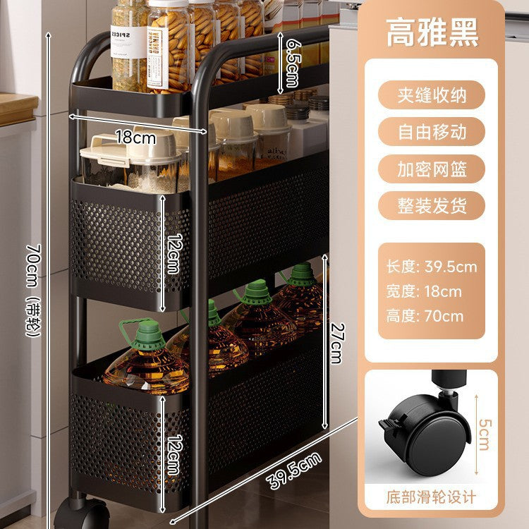Narrow gap storage shelf stainless steel cart kitchen refrigerator narrow space organizer mobile bathroom storage cabinet