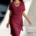independent station new arrival summer silmdresspatchwork chiffon round neck short-sleeved dress for women