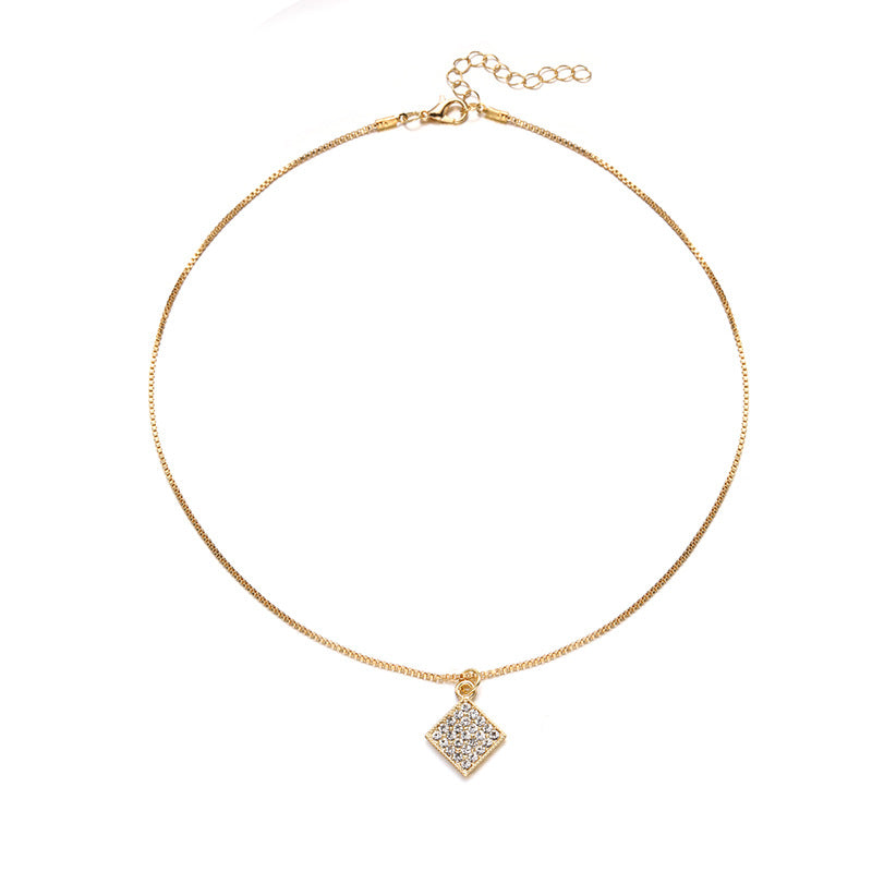 Wholesale fashion jewelry: european & american style necklace for autumn/winter - alloy pendant necklace with cubic zirconia, simple square tag design