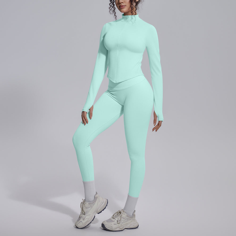 New seamless solid color high-waisted workout set - four-piece yoga, running & fitness apparel
