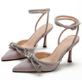 European and american high heels 2026 new bowknot women's shoes rhinestone pointed toe pumps strappy stiletto ultra high heels